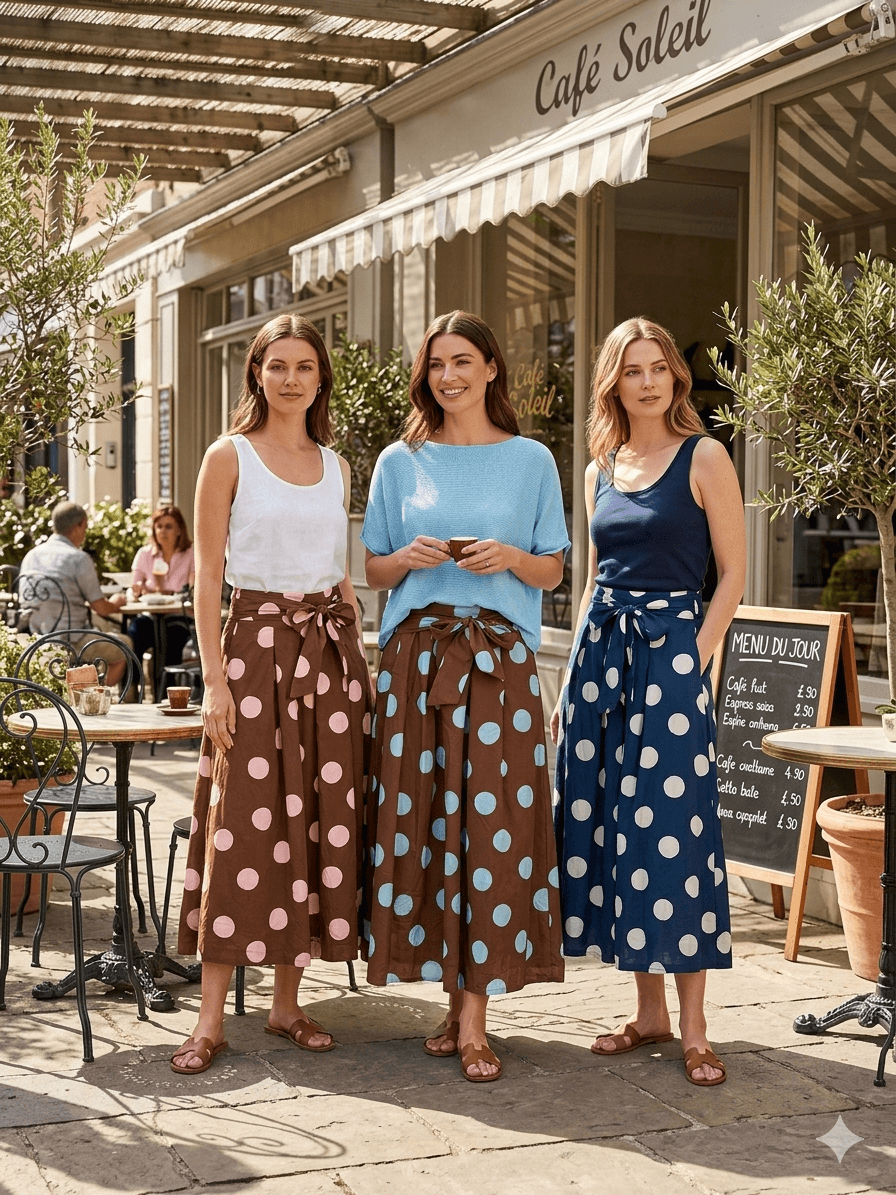 Cotton Polka Dot A-Line Mid-axi Skirt