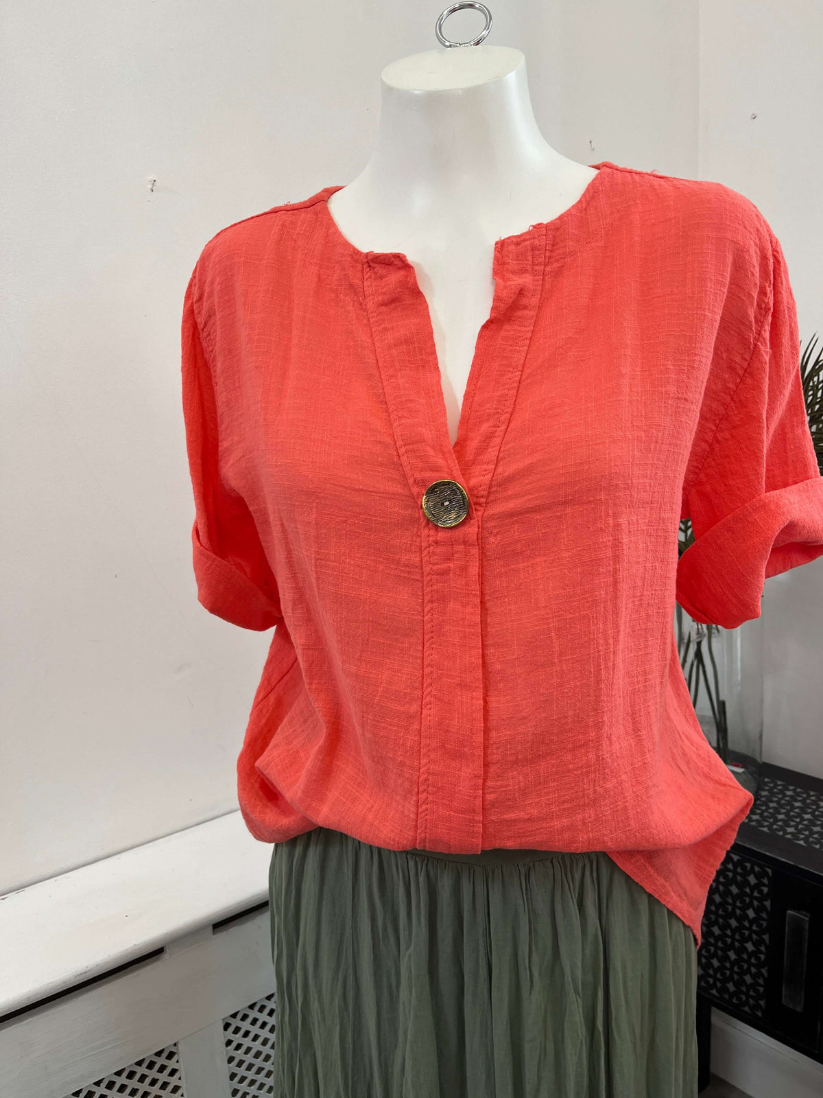 Atlanta One Button Boxy Slouchy Blouse