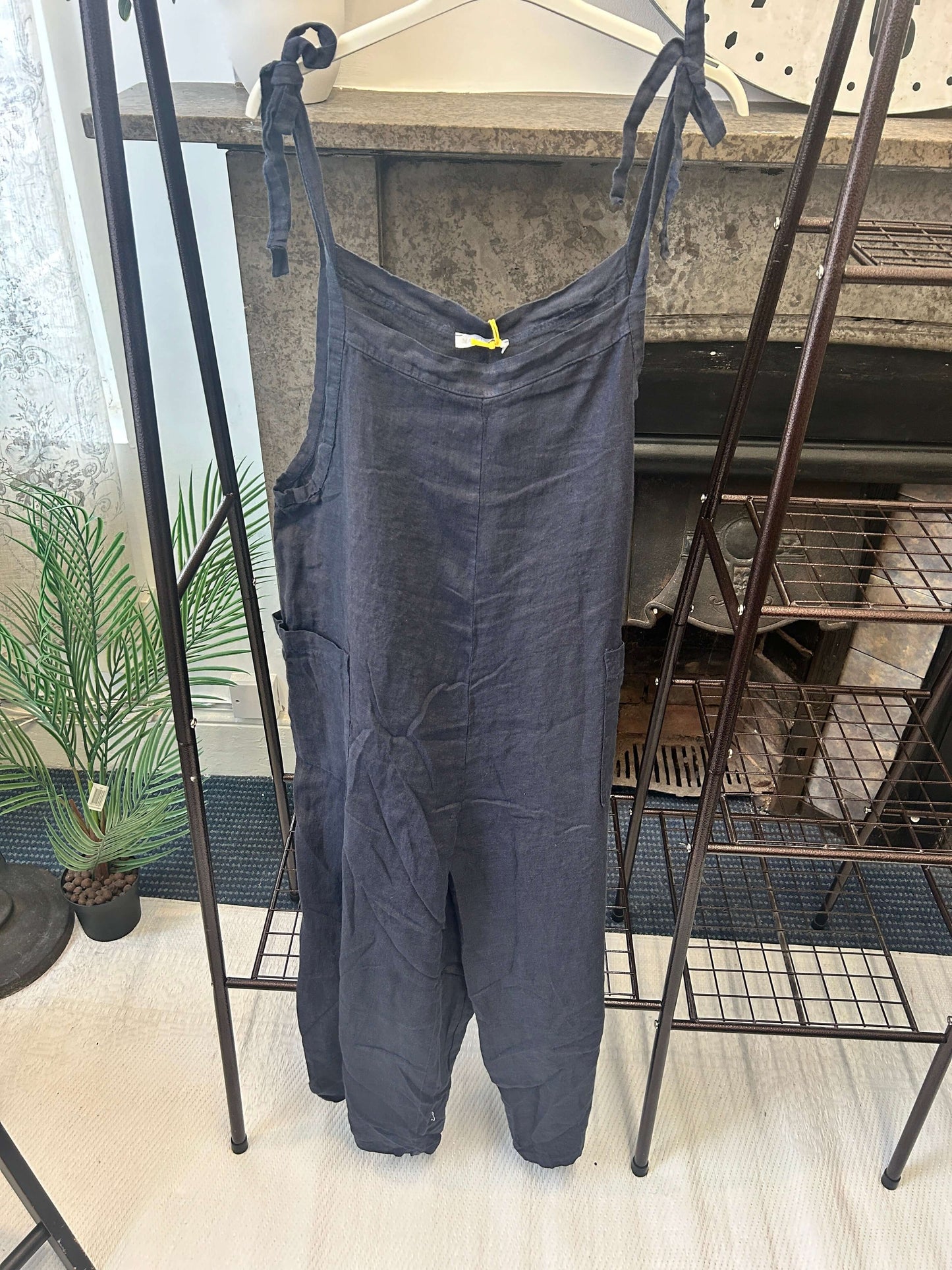 Millie Slouchy Linen Tie Strap Dungarees