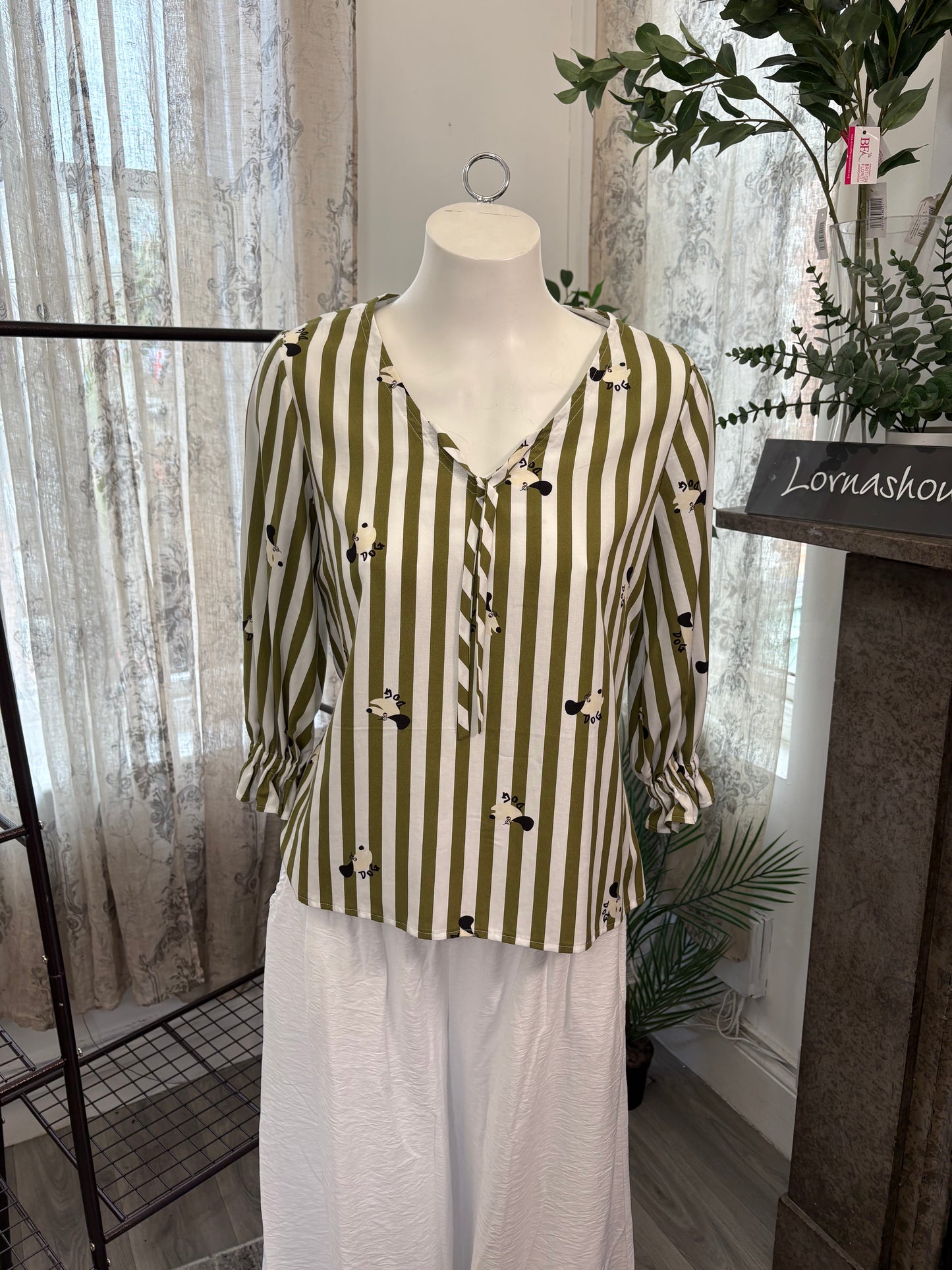 Lornashouse Exclusive by Annabelle - 'Dog' Stripe V Neck Blouse
