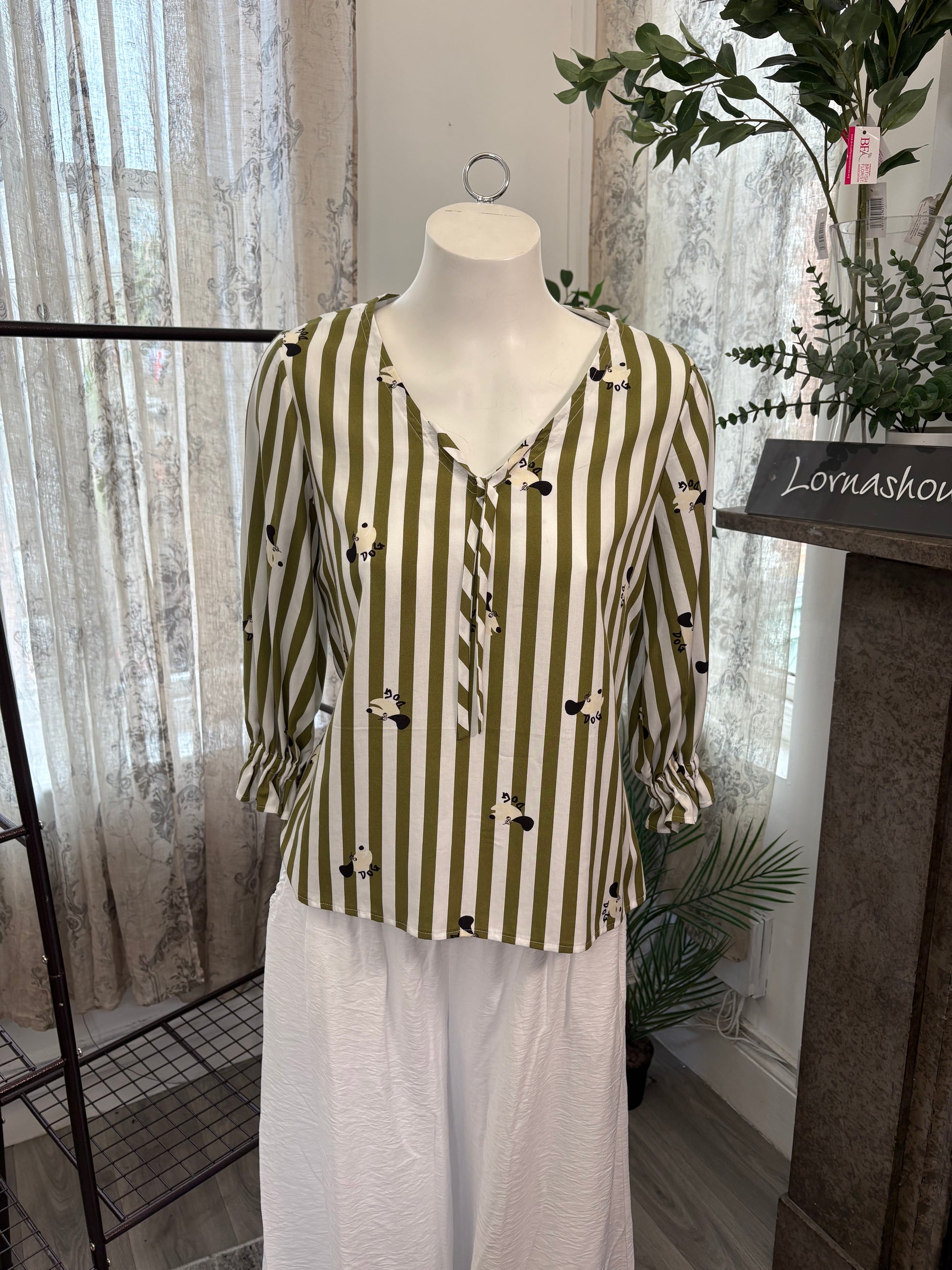 Lornashouse Exclusive by Annabelle - 'Dog' Stripe V Neck Blouse