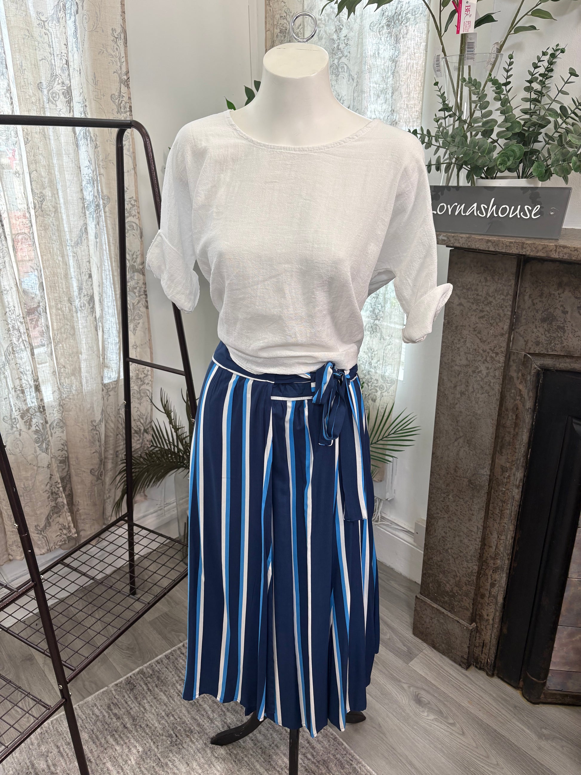 Lornashouse Exclusive by Annabelle - Blue & White Striped Midi Skirt