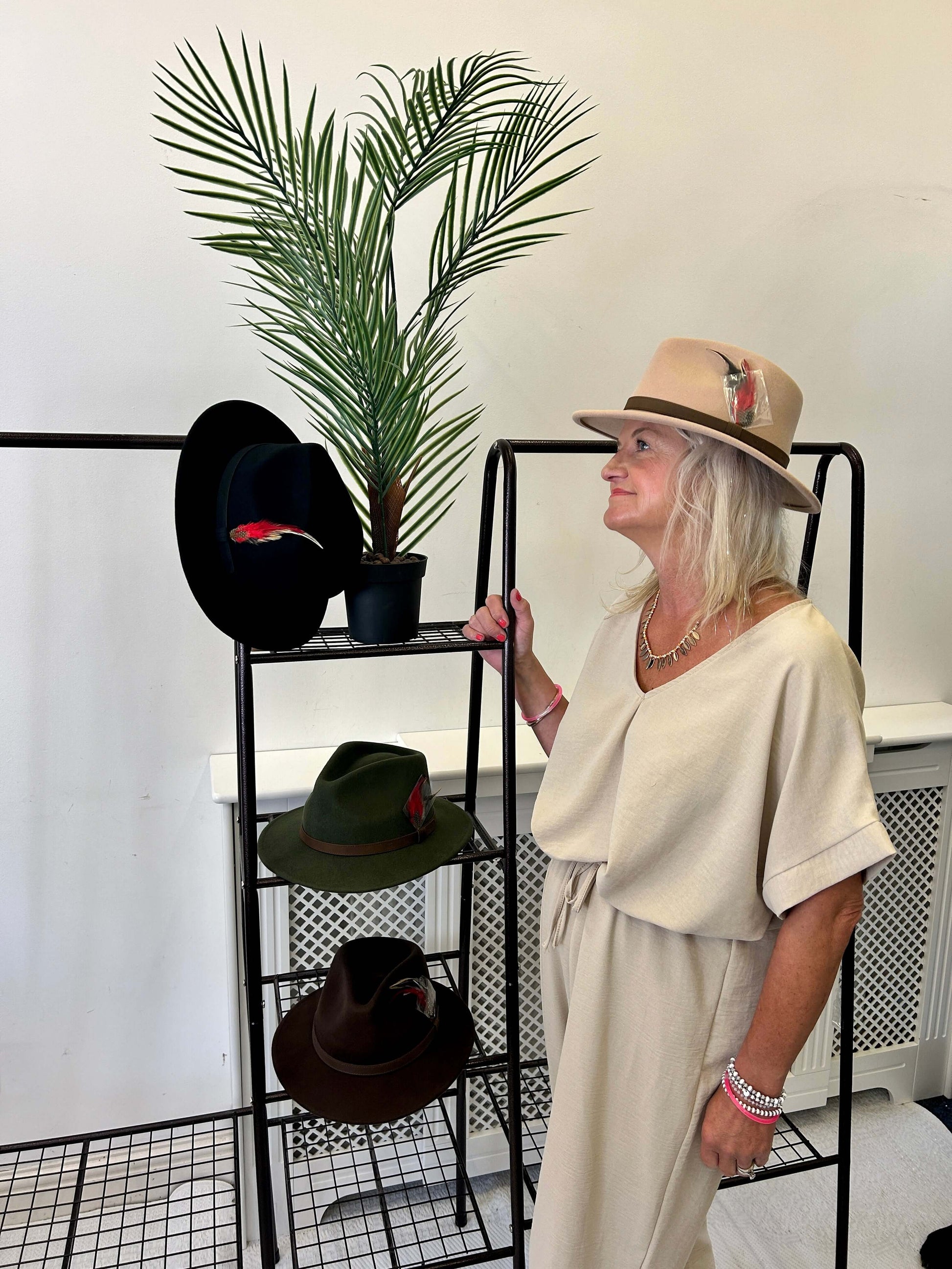 Structured Fedora with Feather Detail