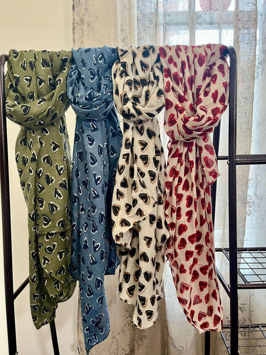 Heart Print Lightweight Scarf