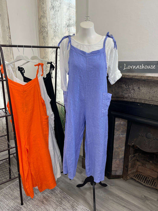 Millie Slouchy Linen Tie Strap Dungarees