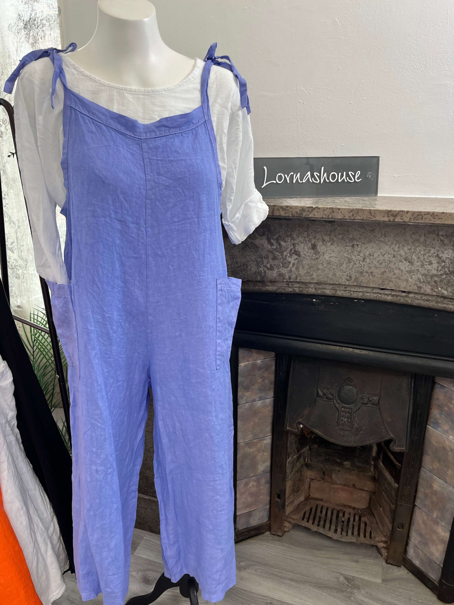 Millie Slouchy Linen Tie Strap Dungarees