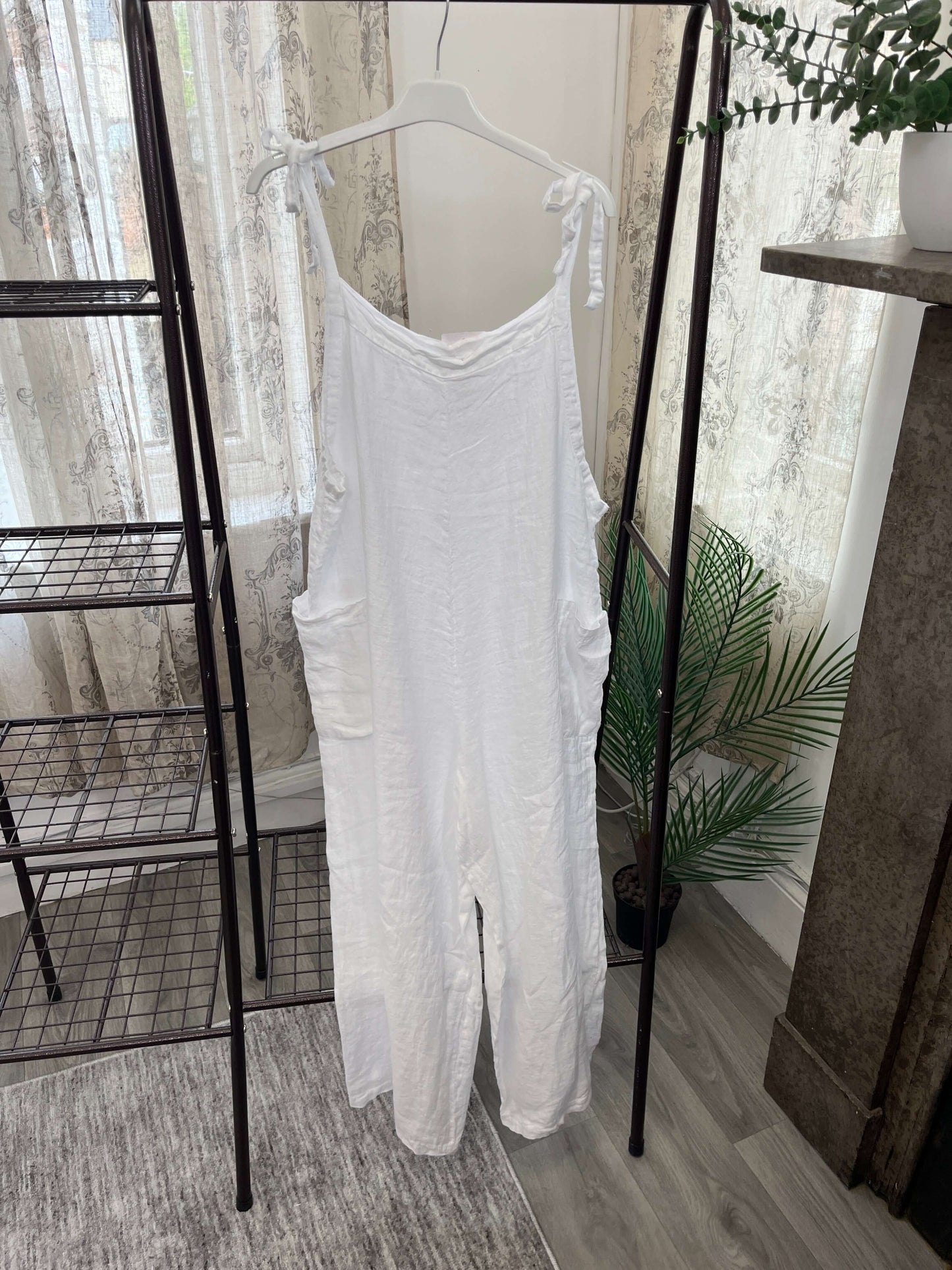Millie Slouchy Linen Tie Strap Dungarees