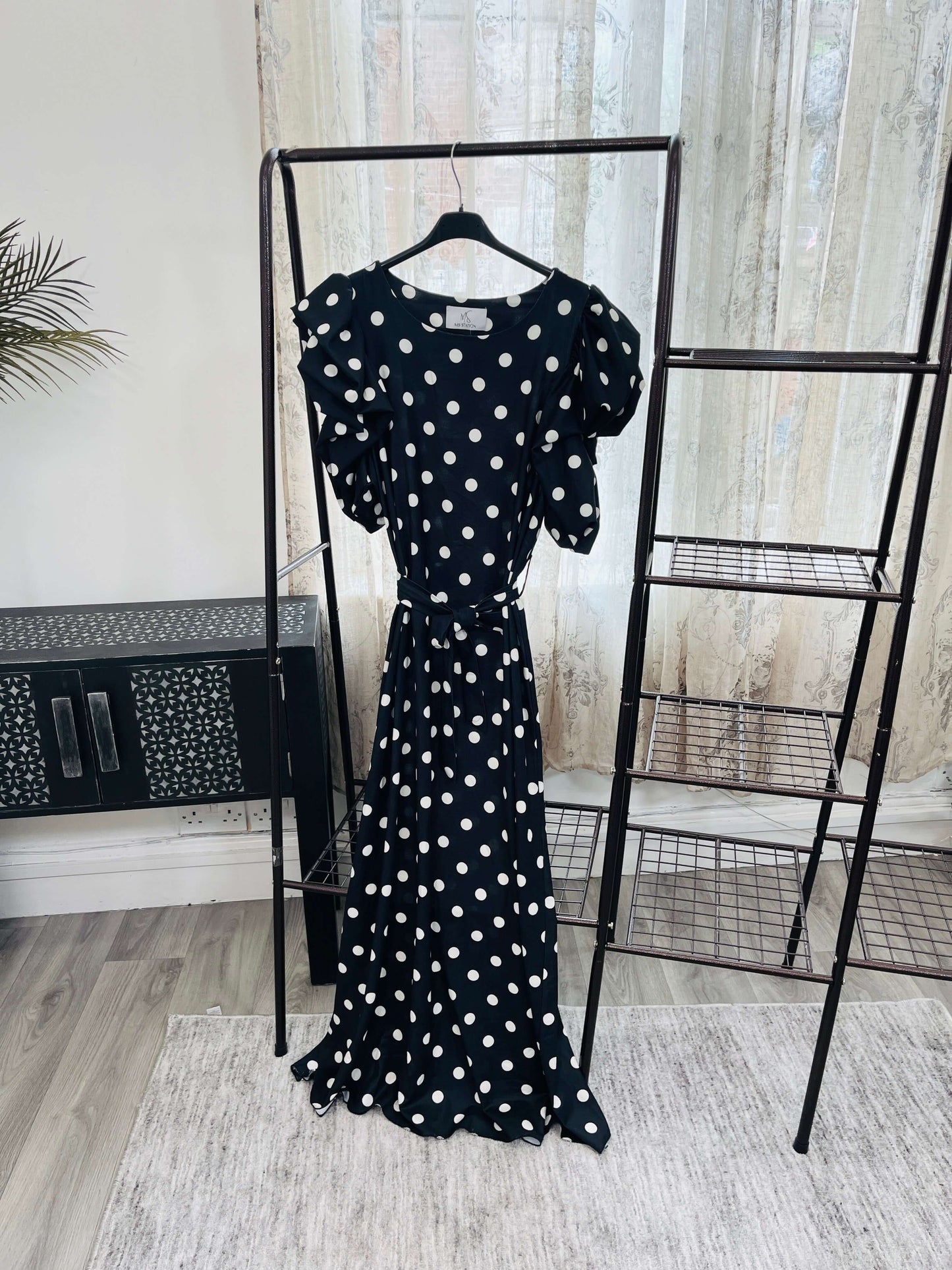 Polka Dot Frill Sleeve Maxi Dress