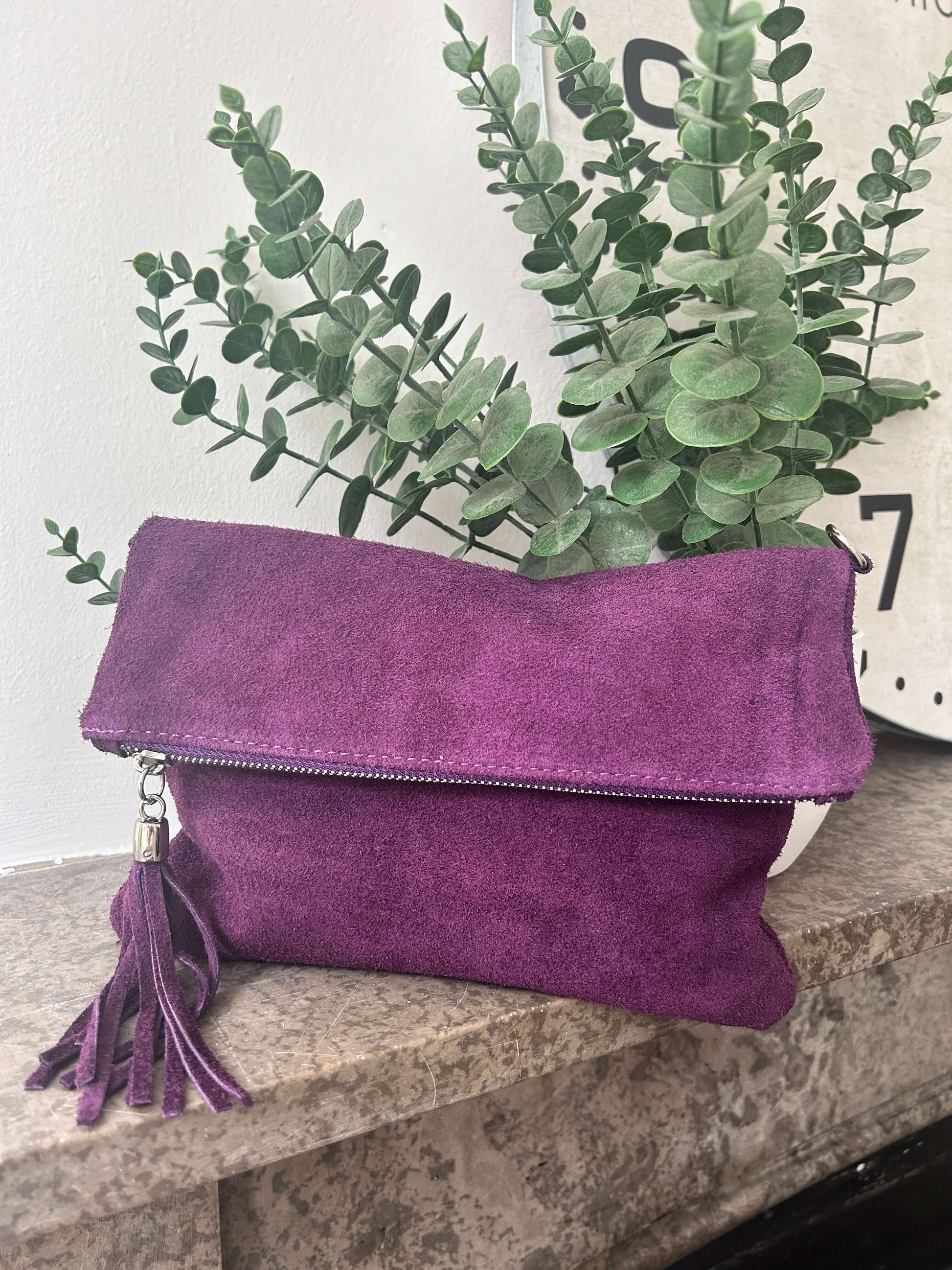 Real Suede Folded Pouch Bag