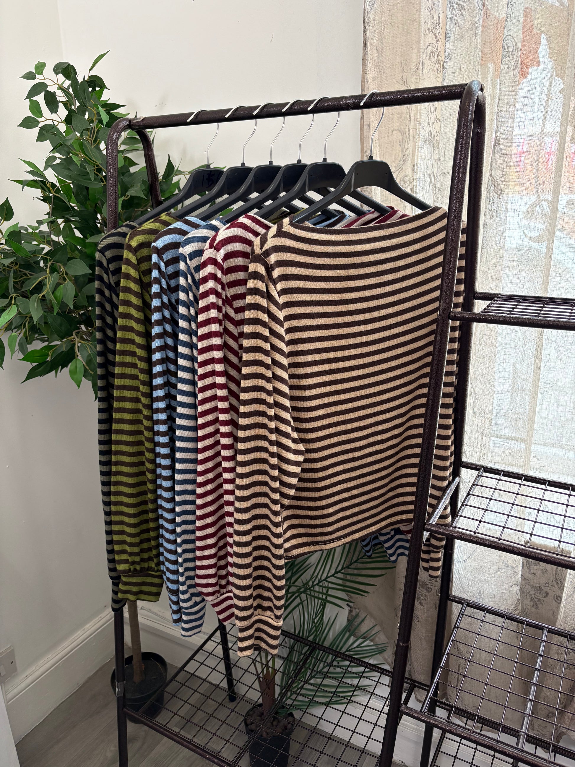 Ladies Striped Boat Neck Top