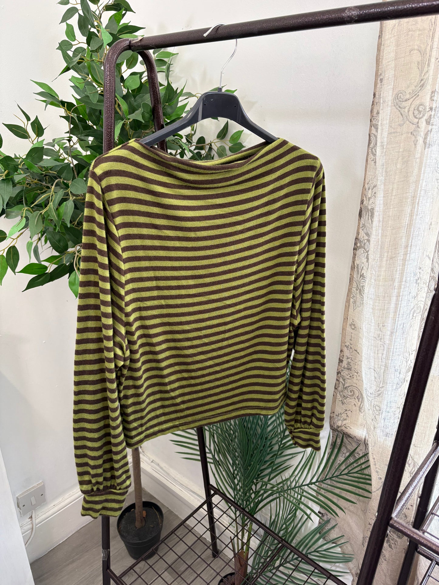 Ladies Striped Boat Neck Top