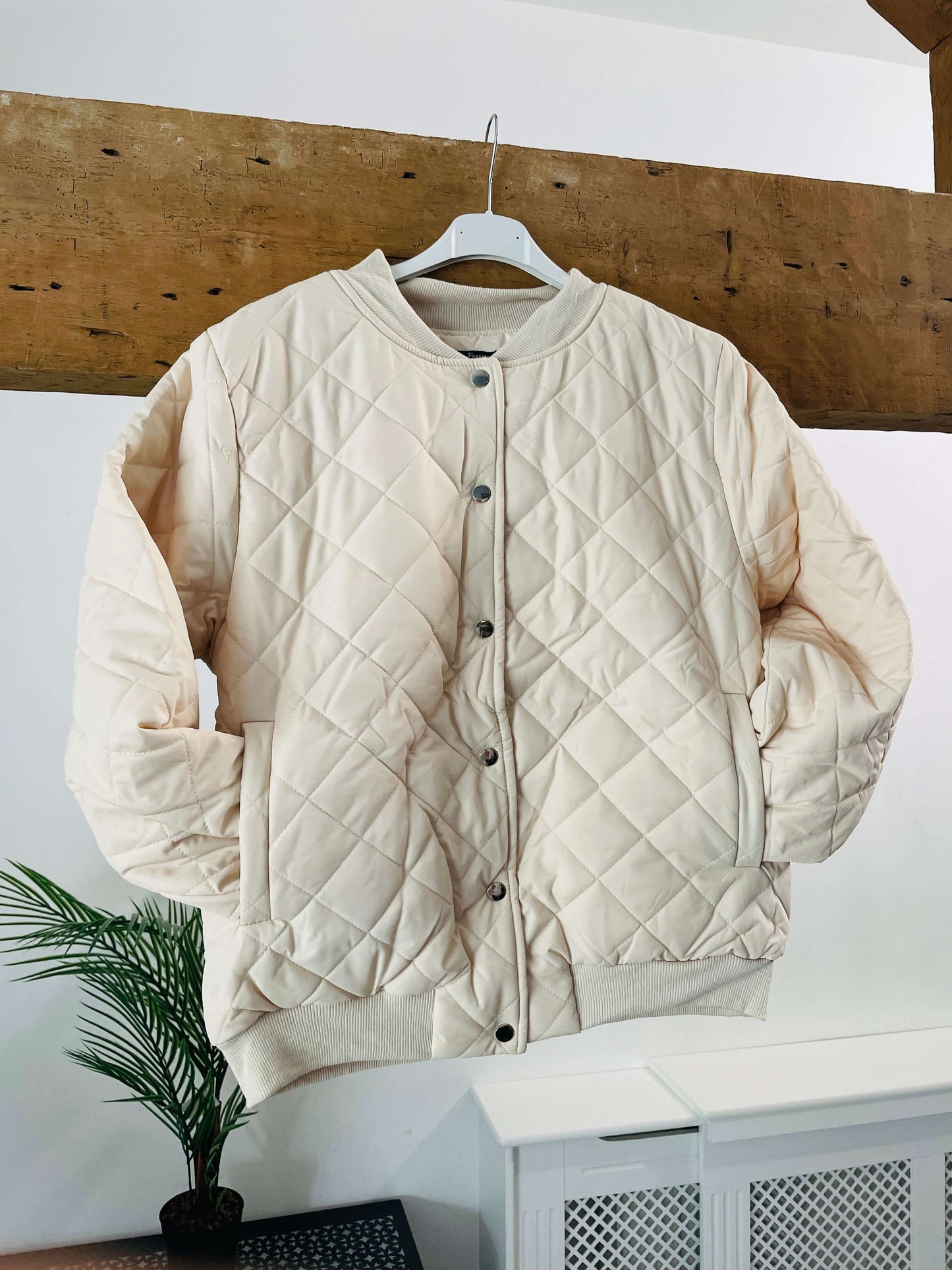 Quilted Cream Bomber Jacket