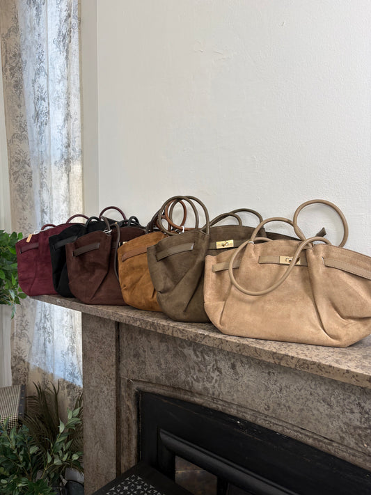 Faux Suede Buckle Detail Shoulder Bag