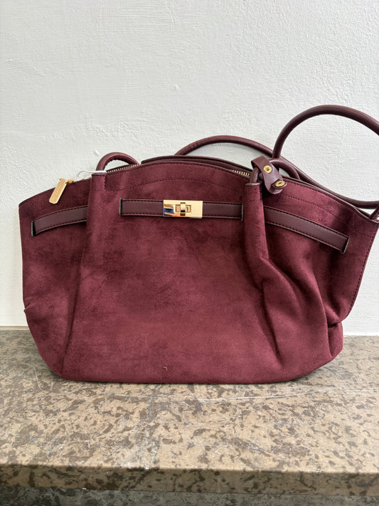 Faux Suede Buckle Detail Shoulder Bag
