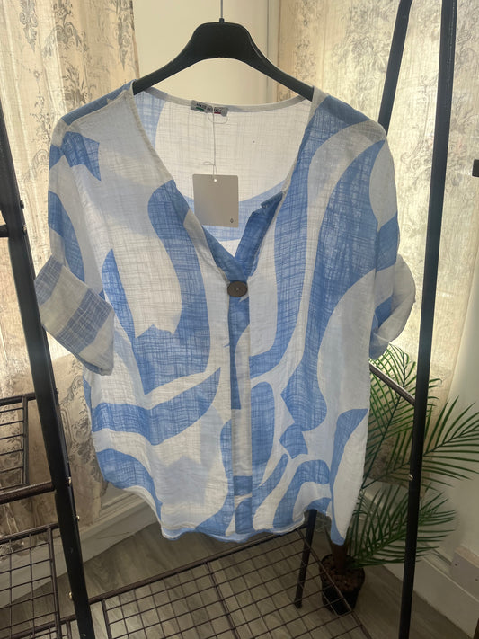 Casual One Button Blouse - Abstract