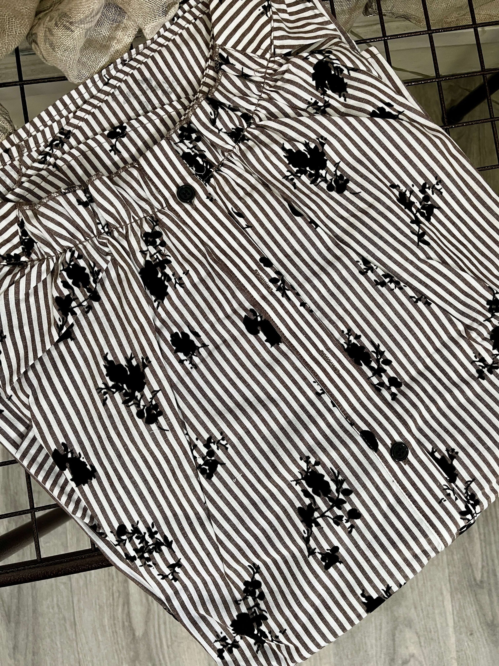 Pinstripe Floral Embossed Flock Blouse