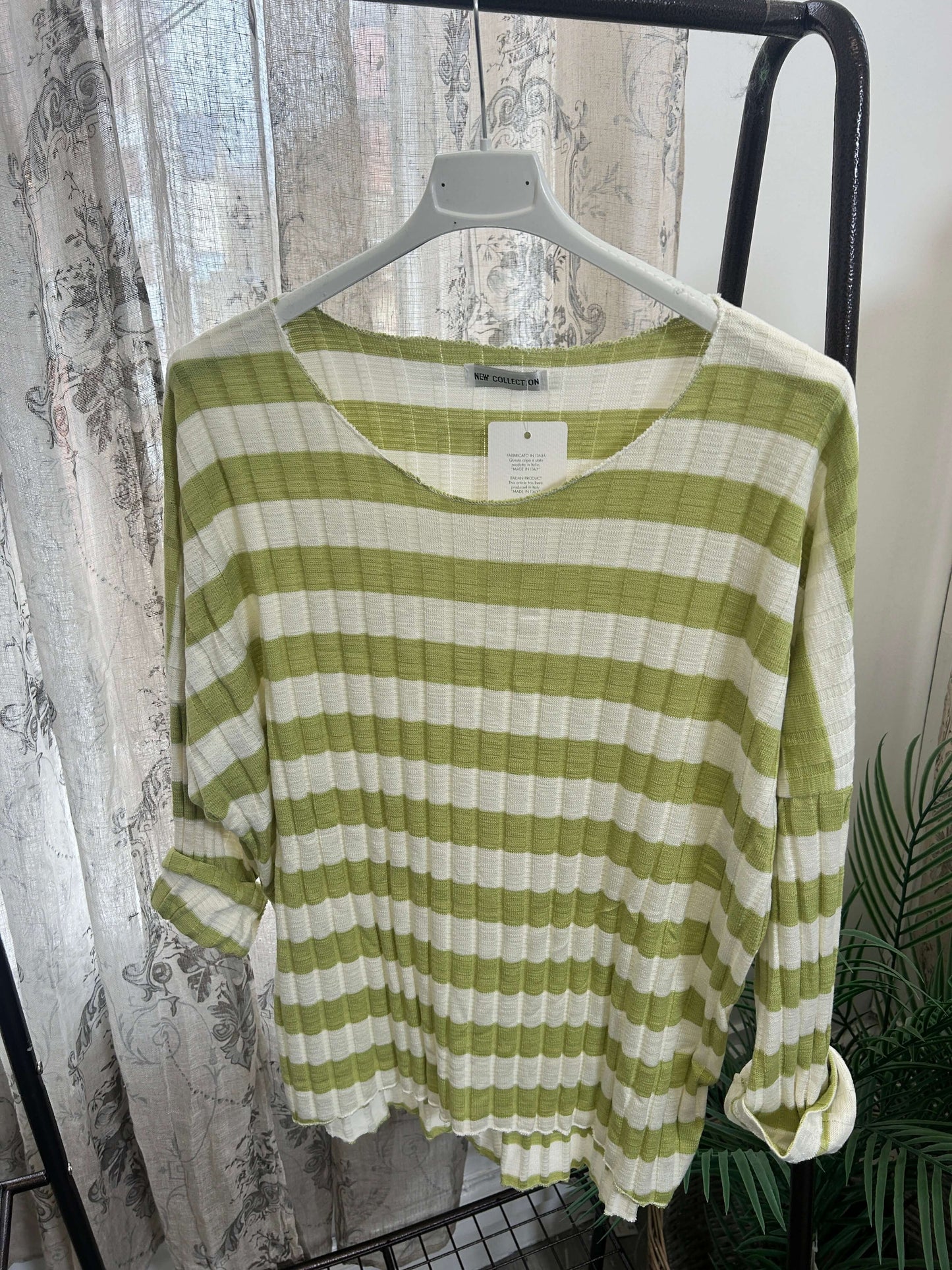 Ribbed Stripe Batwing Jumper