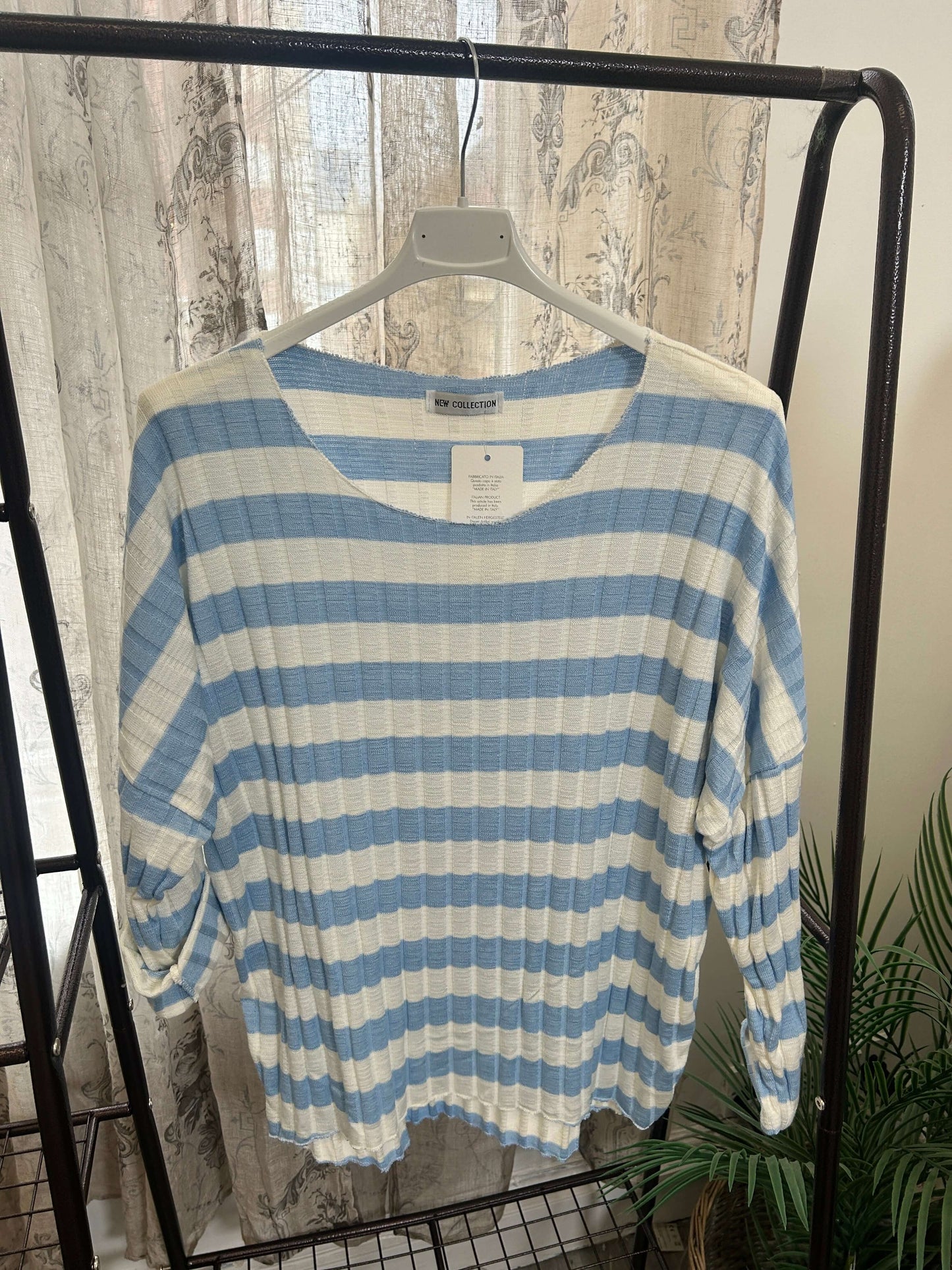 Ribbed Stripe Batwing Jumper