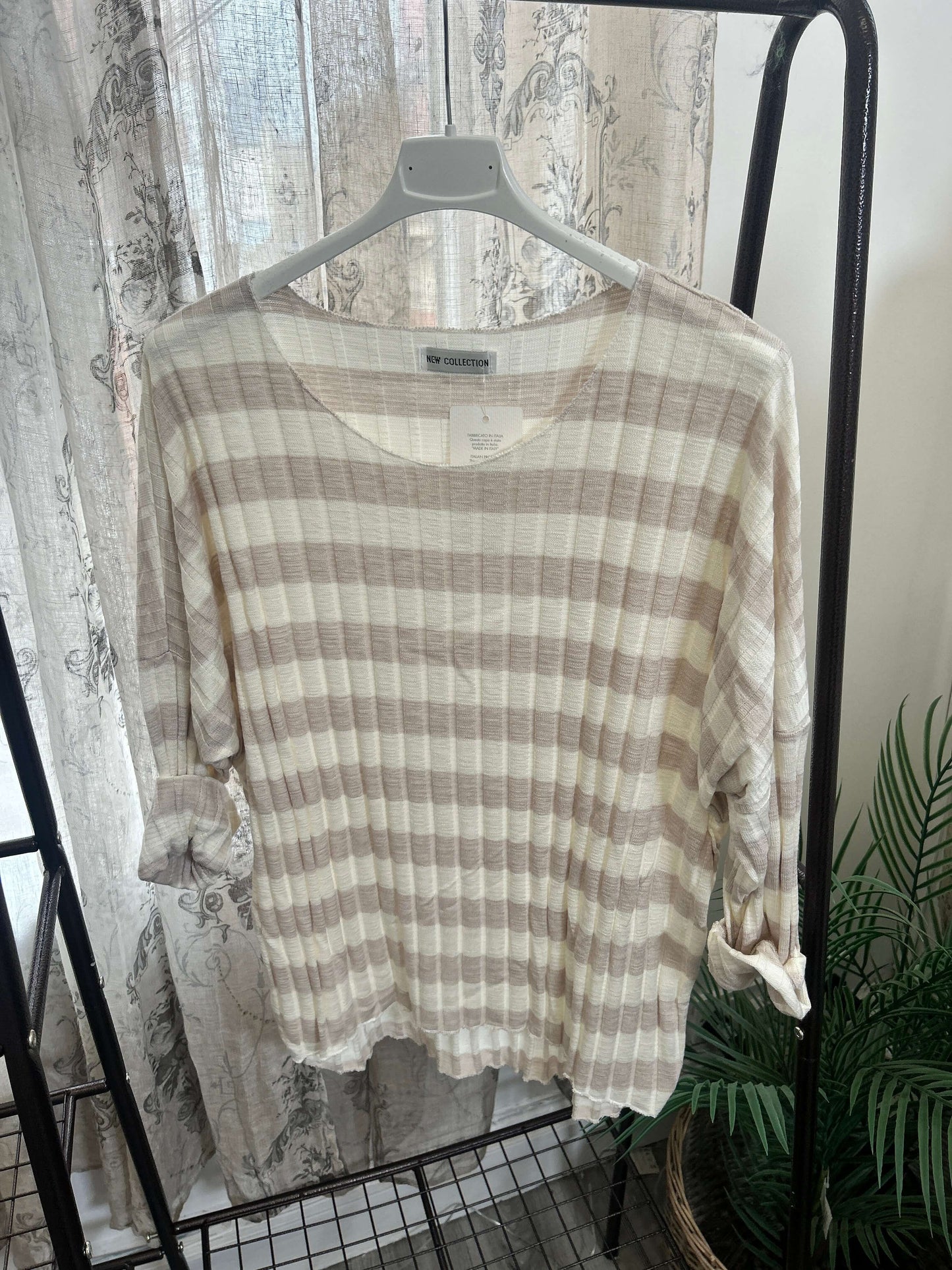 Ribbed Stripe Batwing Jumper