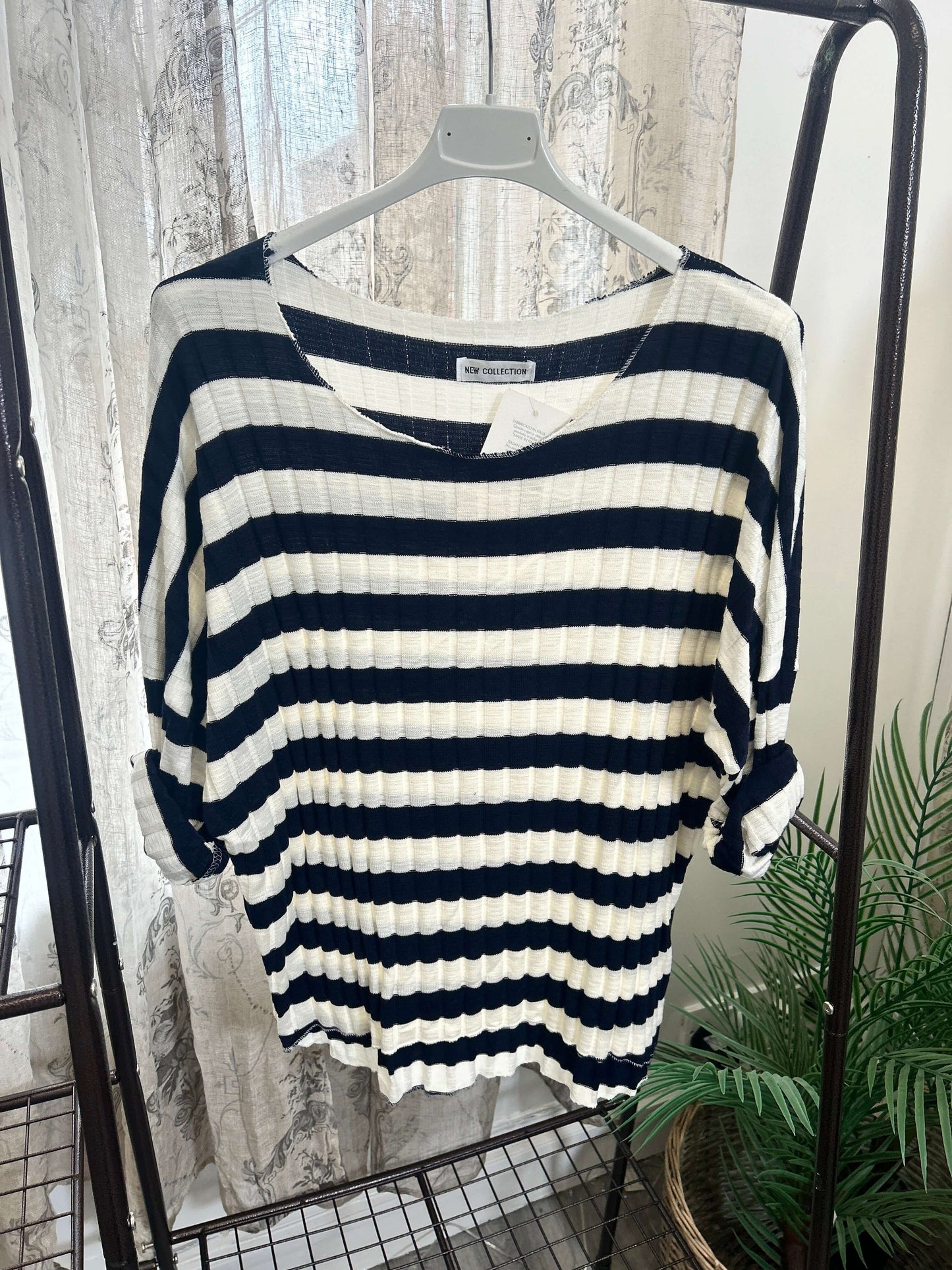 Ribbed Stripe Batwing Jumper