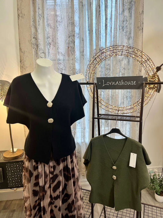 Tiffany Gold Button V Neck Cardigan