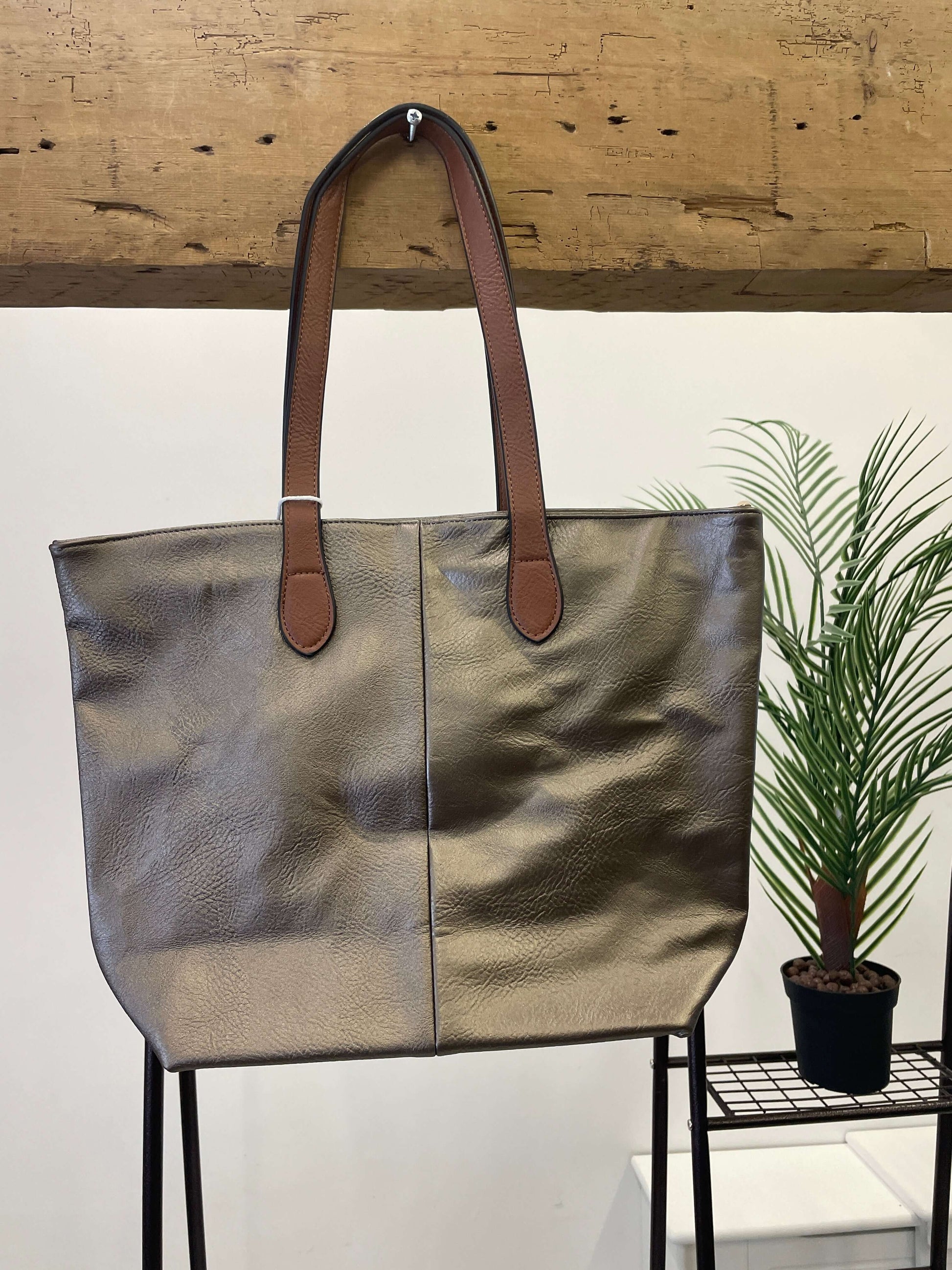 Tote Bag with Faux Leather Strap