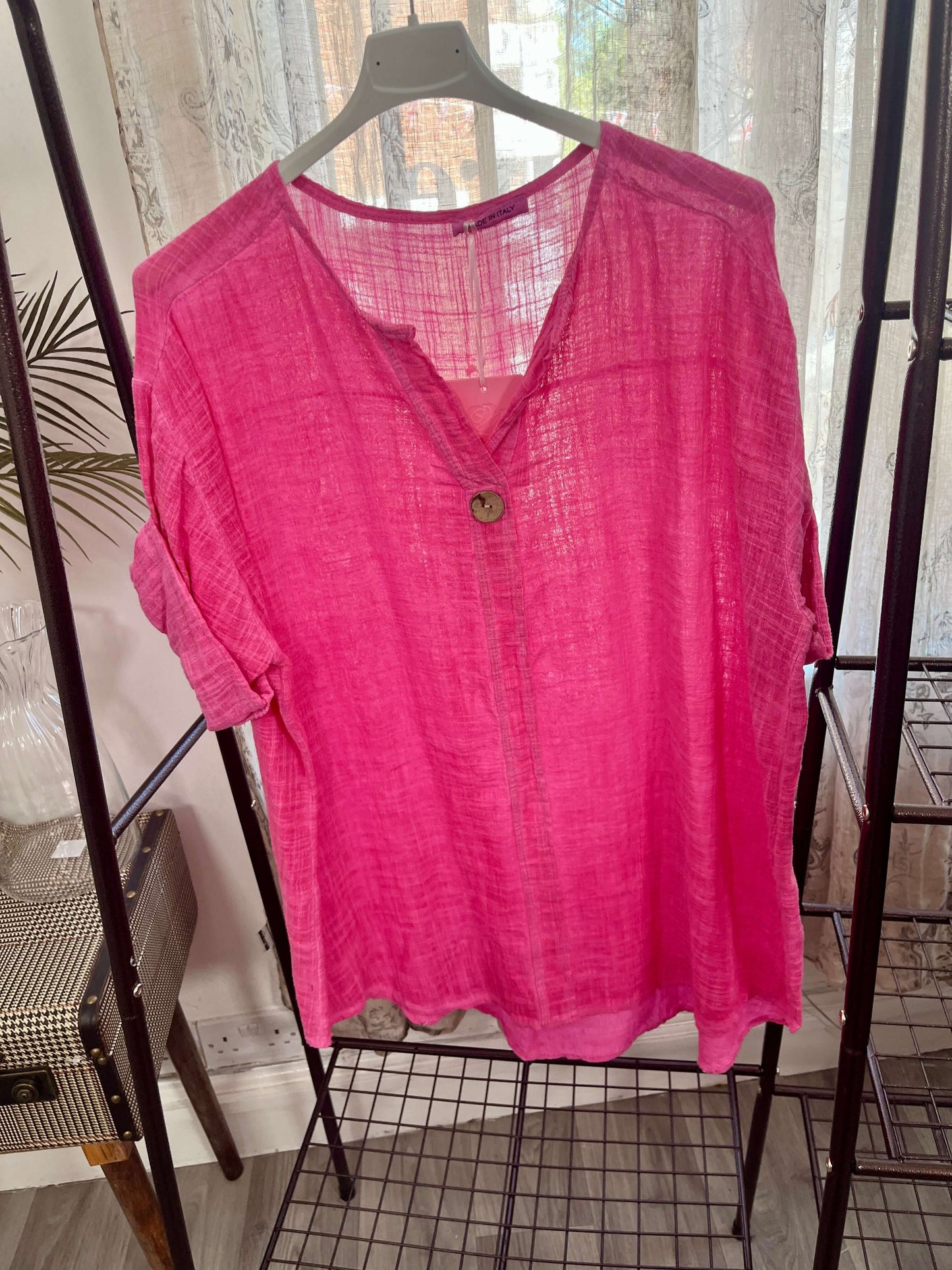 Anna One Button Linen Slouchy Blouse
