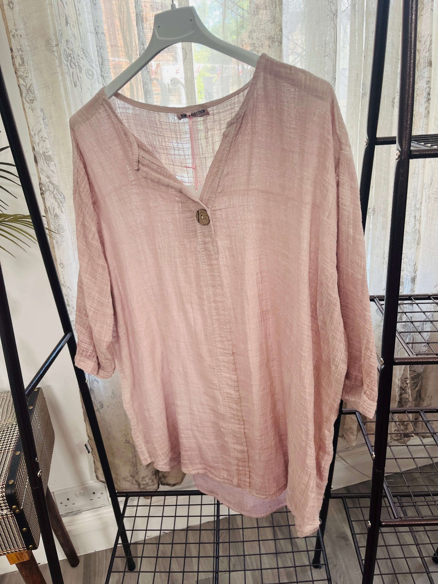 Anna One Button Linen Slouchy Blouse
