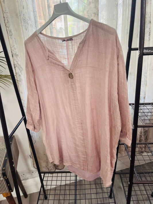 Anna One Button Linen Slouchy Blouse