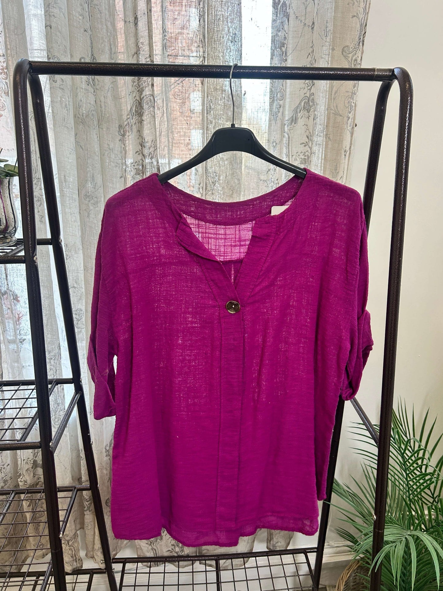 Atlanta One Button Boxy Slouchy Blouse