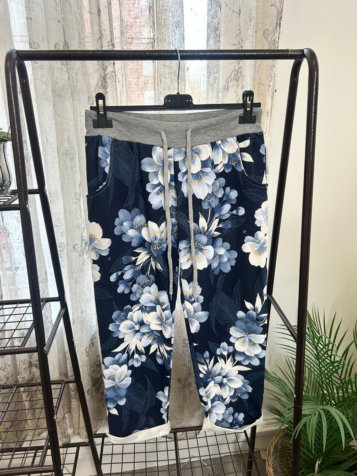 Navy Floral Print Joggers