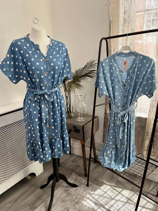 Ladies Chambray Polka Dot Knee Length Dress