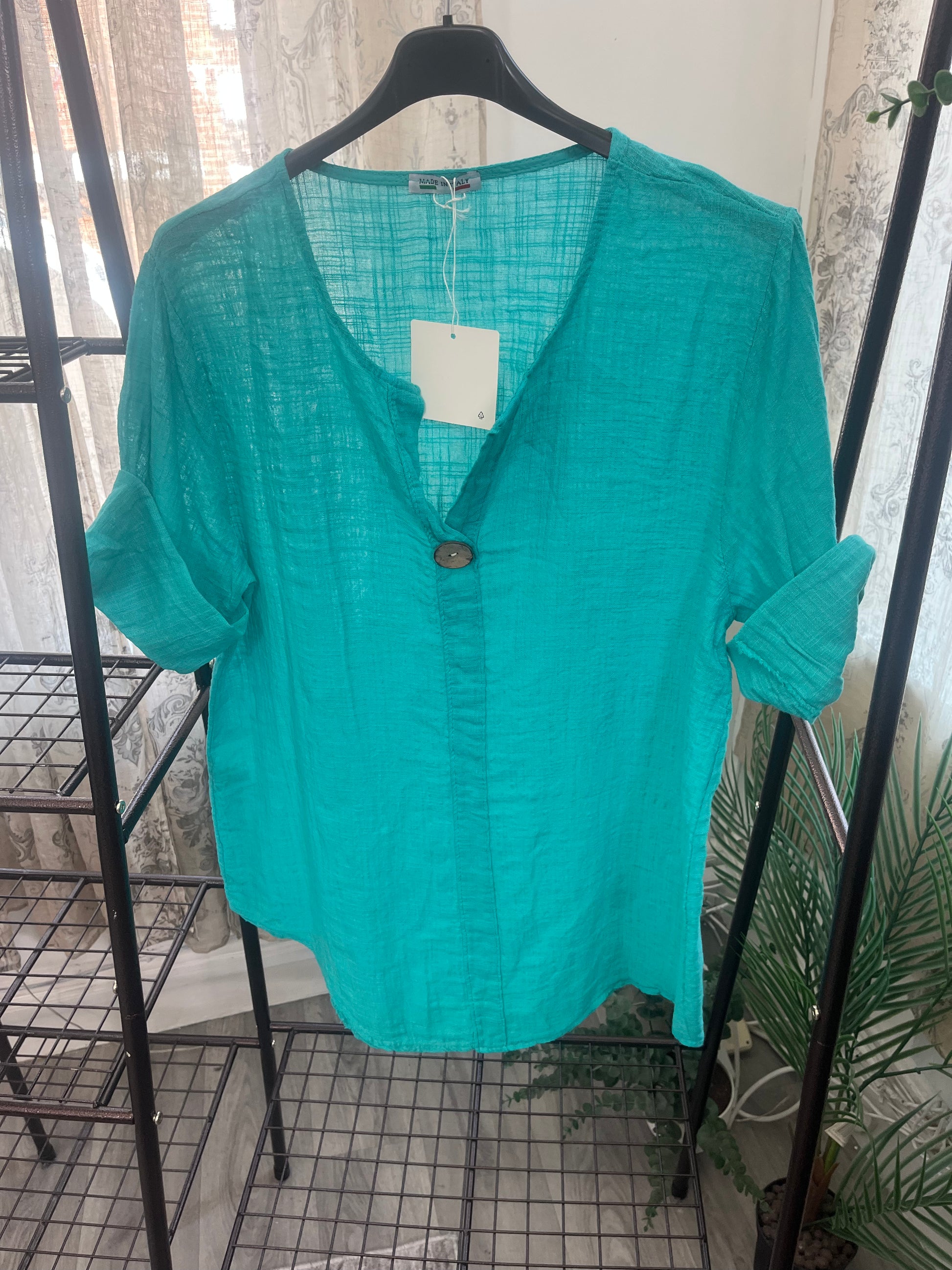 India Wooden Button Boxy Slouchy Blouse