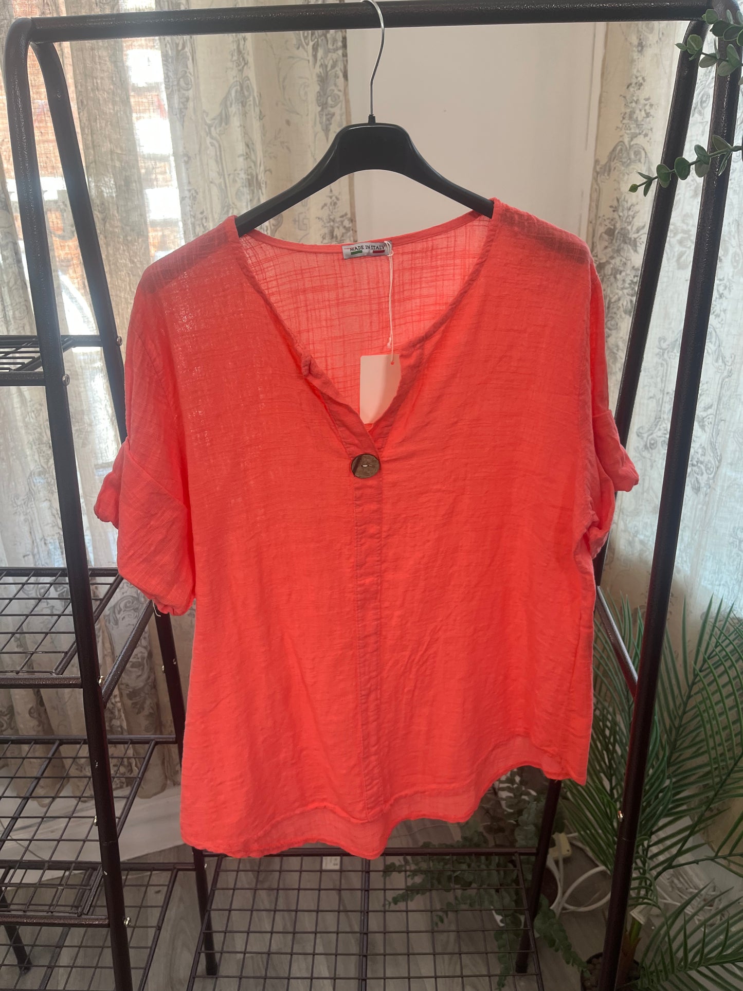India Wooden Button Boxy Slouchy Blouse