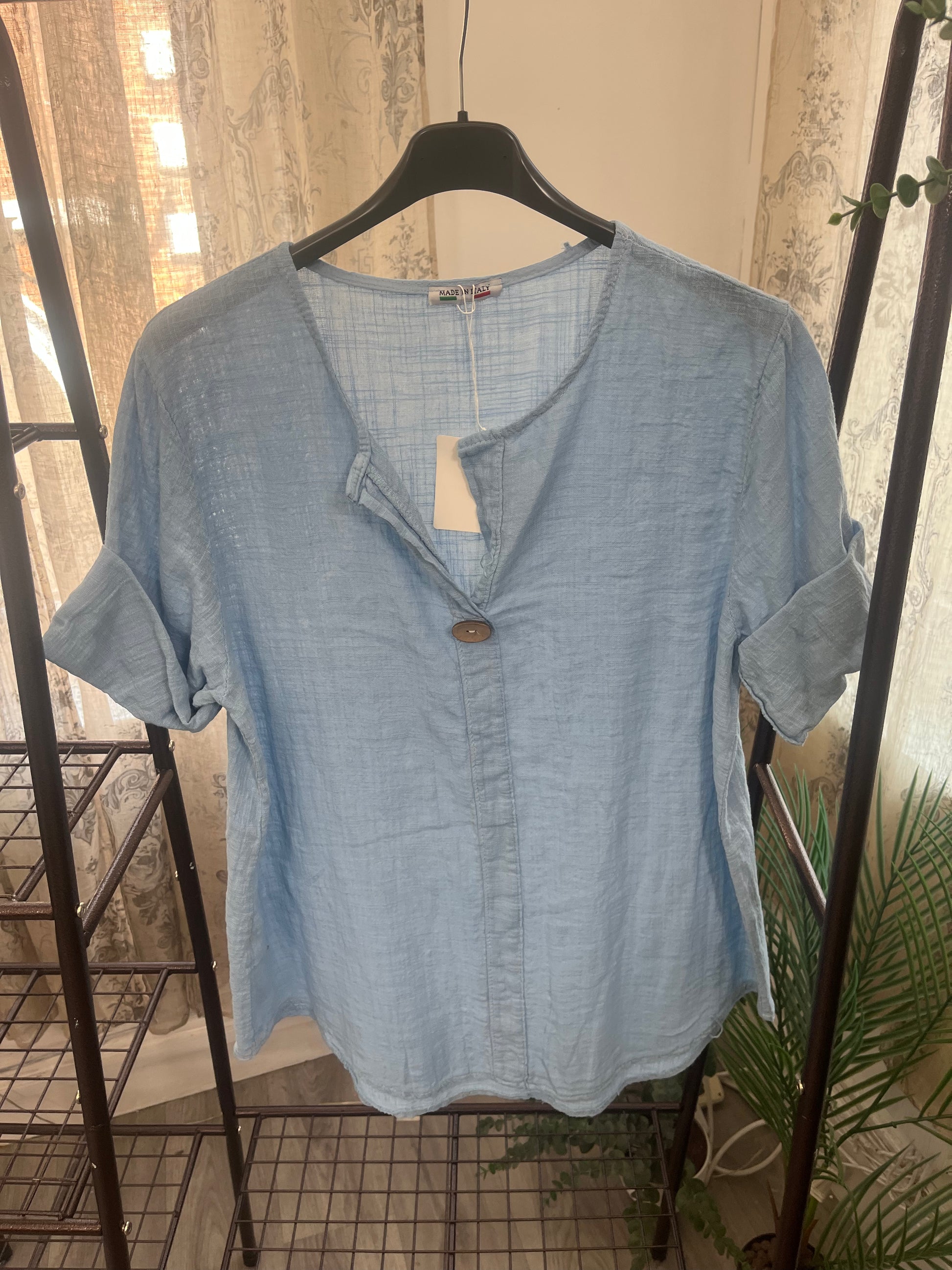 India Wooden Button Boxy Slouchy Blouse