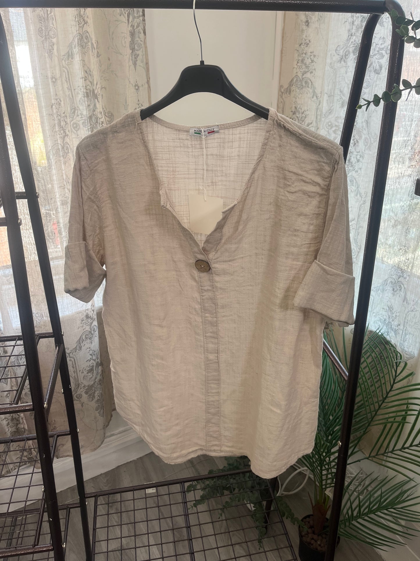 India Wooden Button Boxy Slouchy Blouse