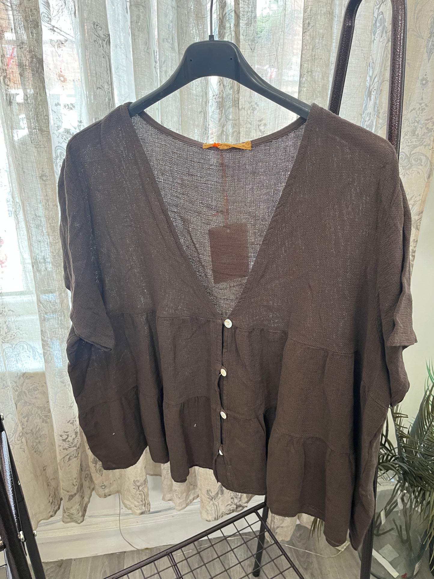 Lenora Waffle Linen Button Top