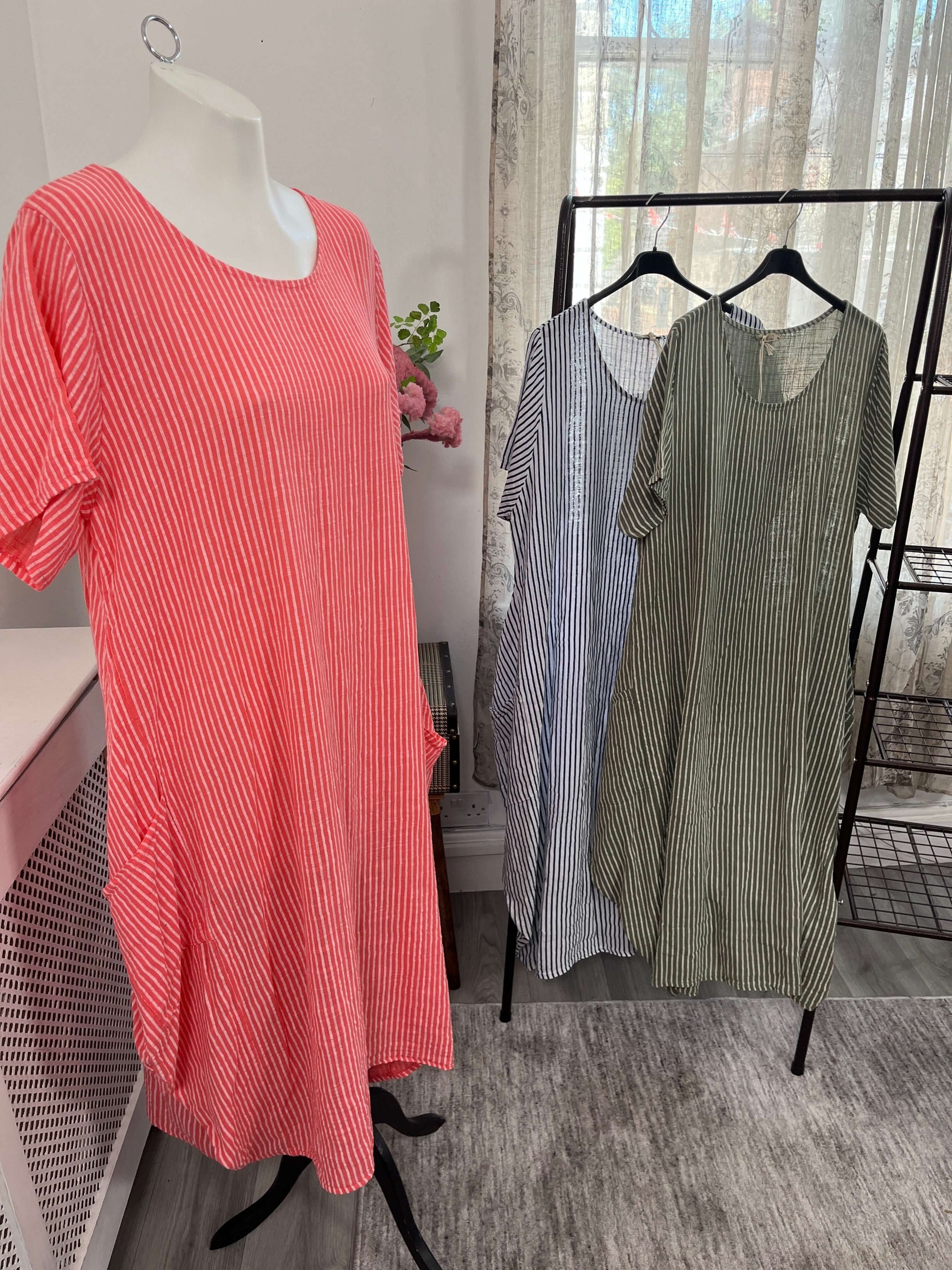 Pinstripe Cotton Tunic Dress