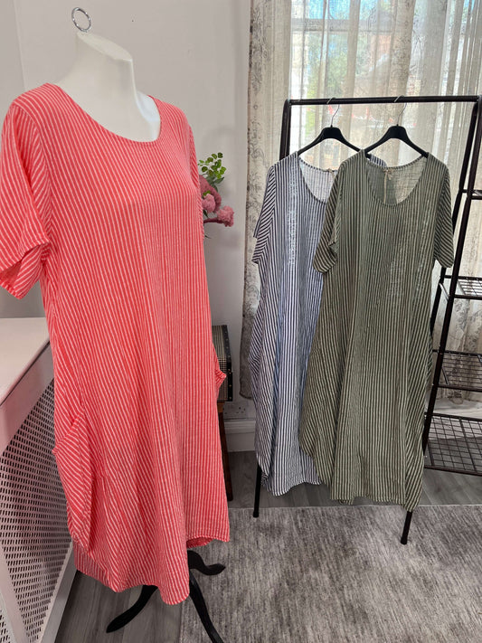 Pinstripe Cotton Tunic Dress