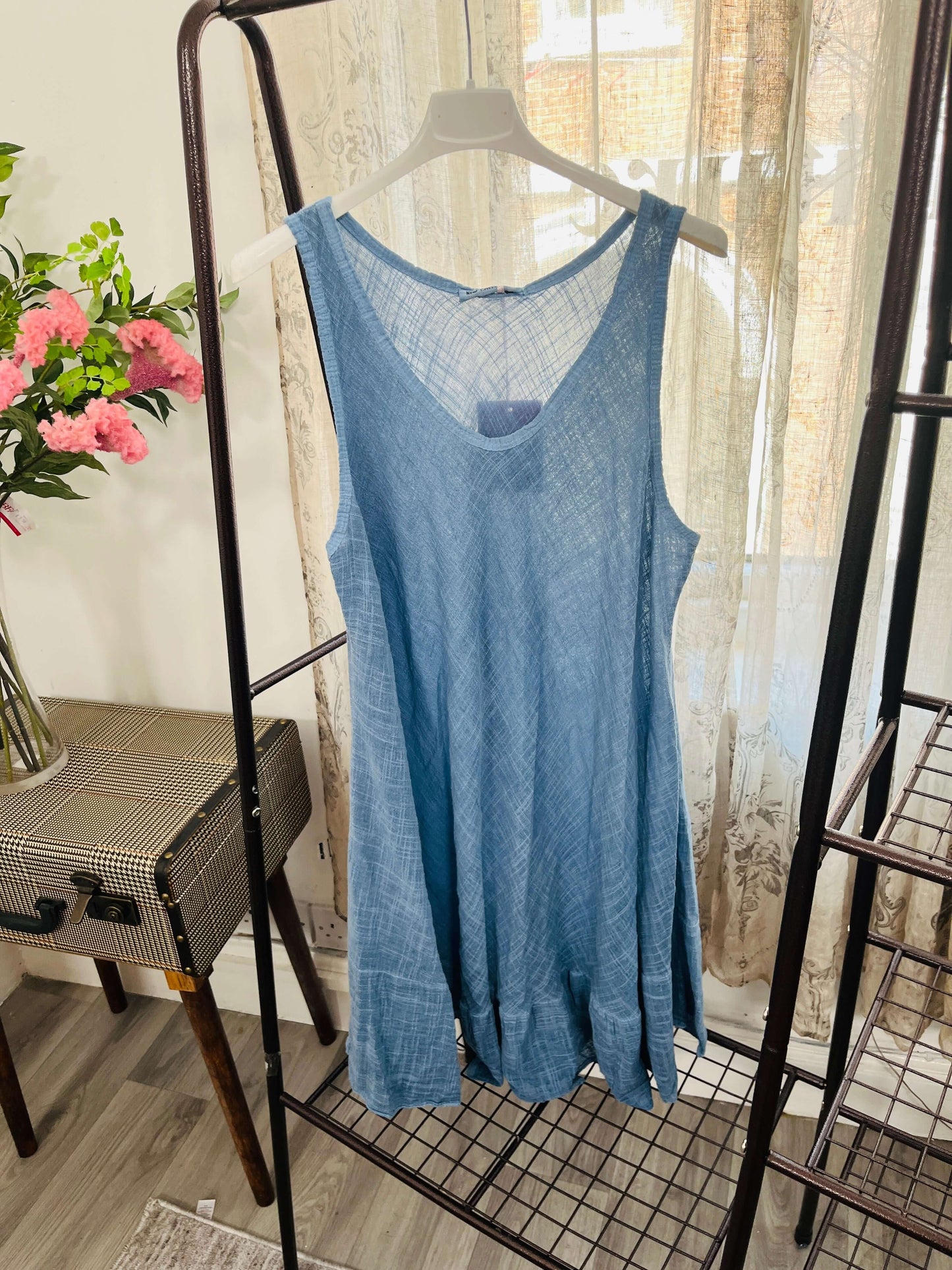Bias Cut Sleeveless Cotton Dress