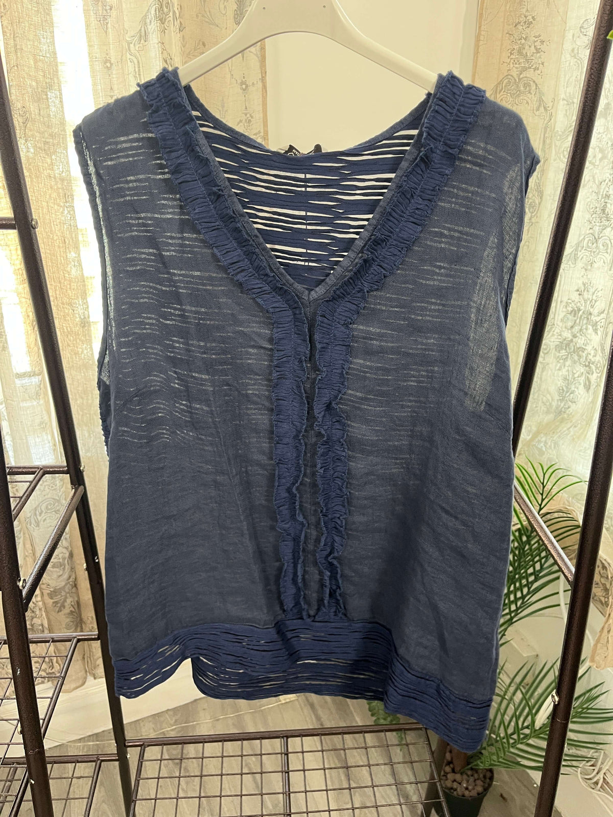 Molly Linen Ruffle Vest with Stretch Back