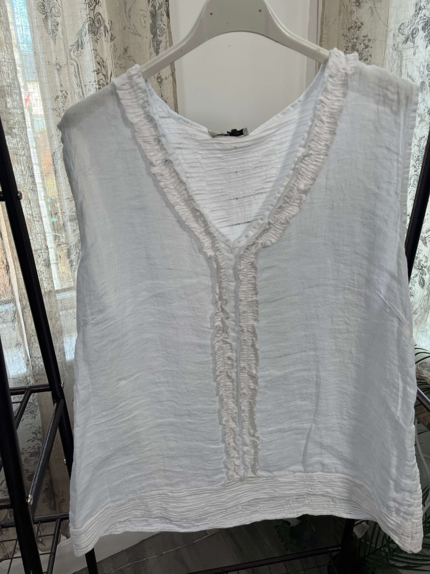 Molly Linen Ruffle Vest with Stretch Back