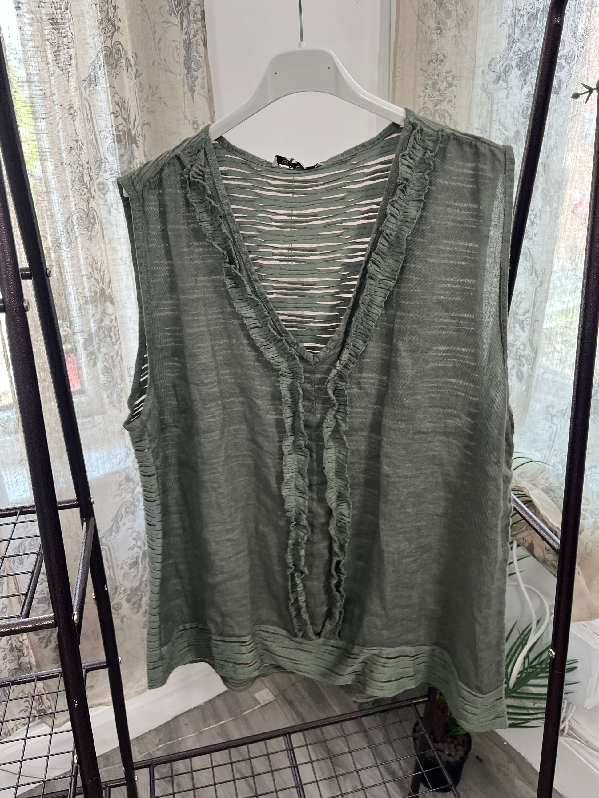 Molly Linen Ruffle Vest with Stretch Back