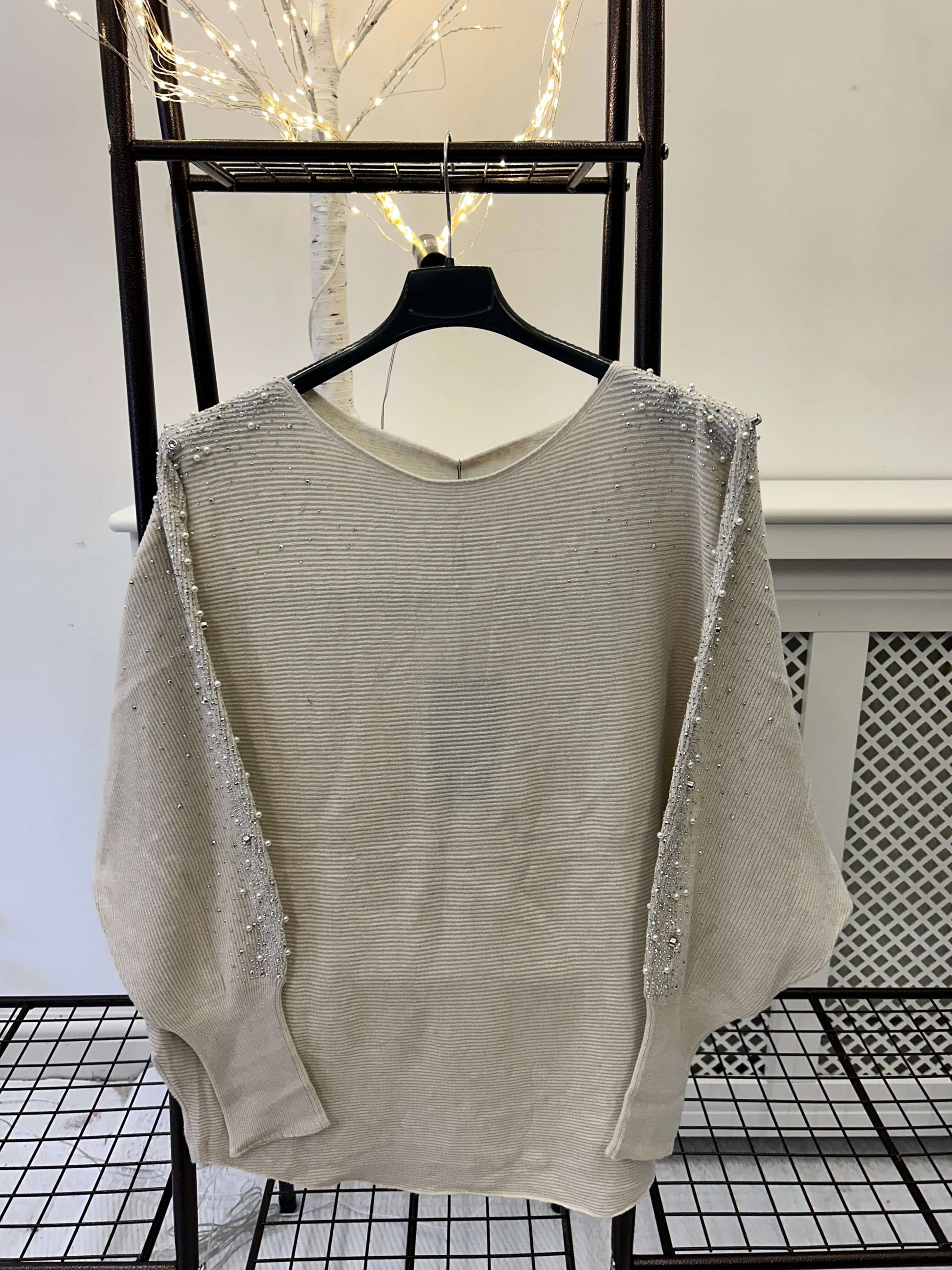 Batwing Sparkle Pearl Sleeve Jumper
