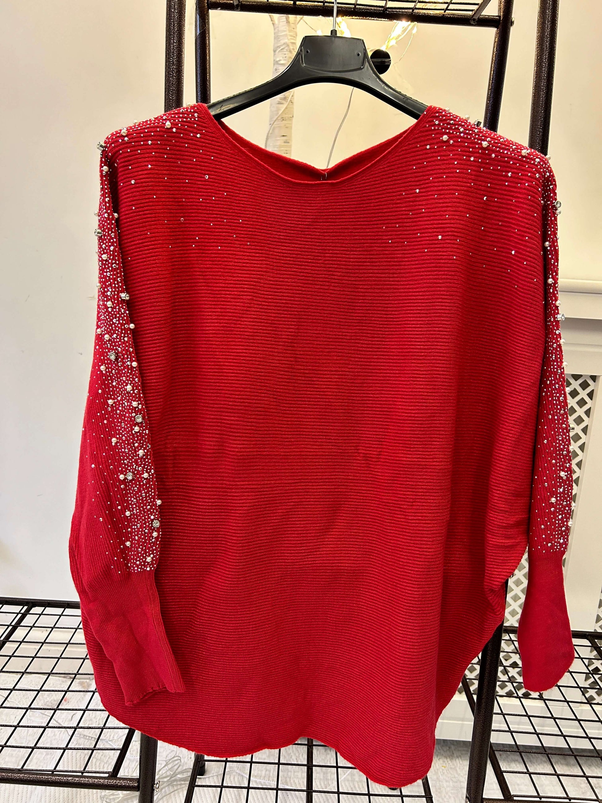 Batwing Sparkle Pearl Sleeve Jumper