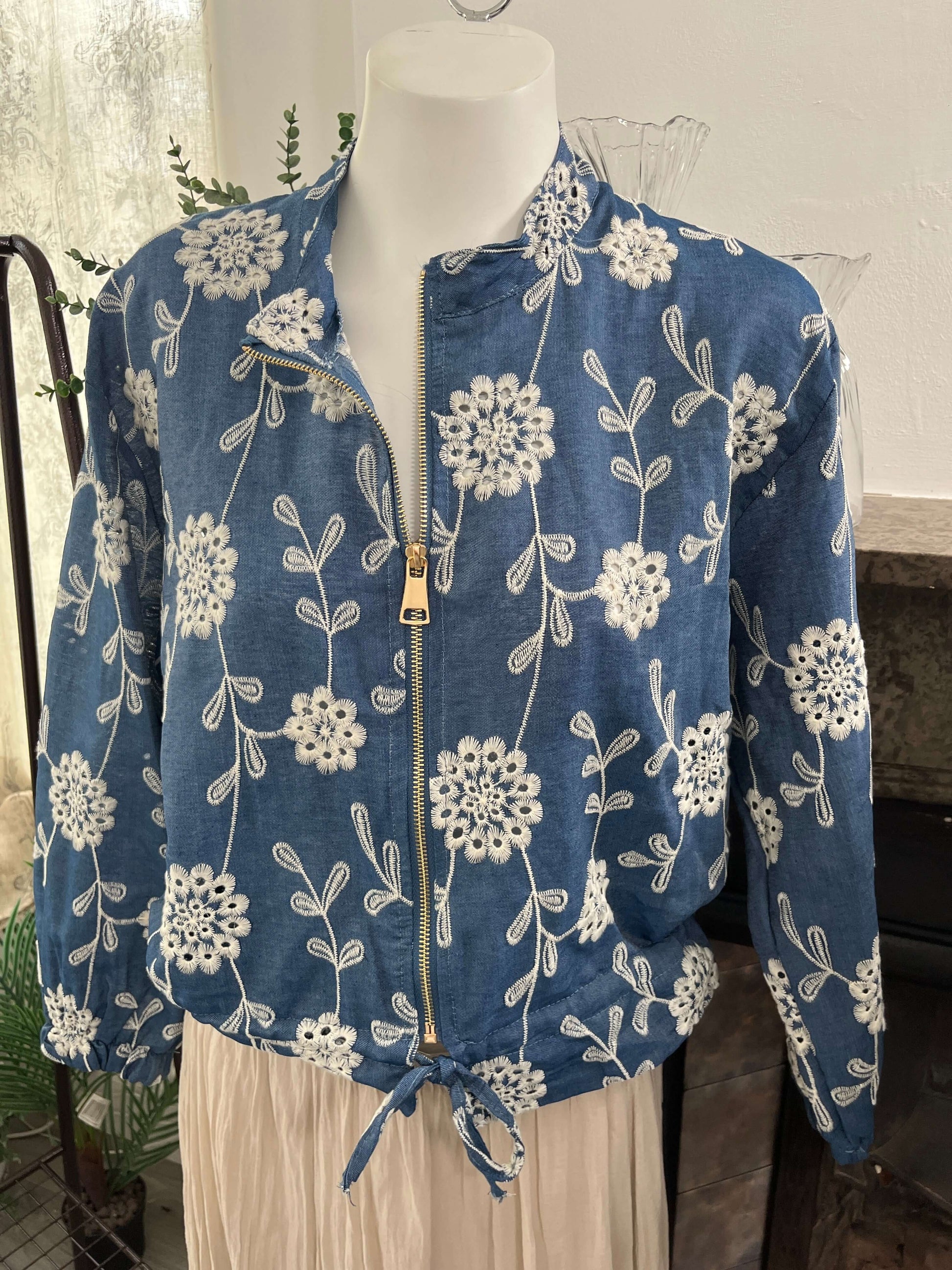 Chambray Floral Bomber Jacket