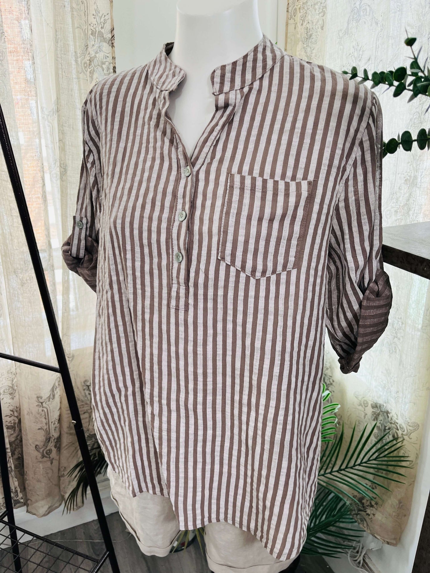 Louisa Casual 3 Button Blouse - Stripe
