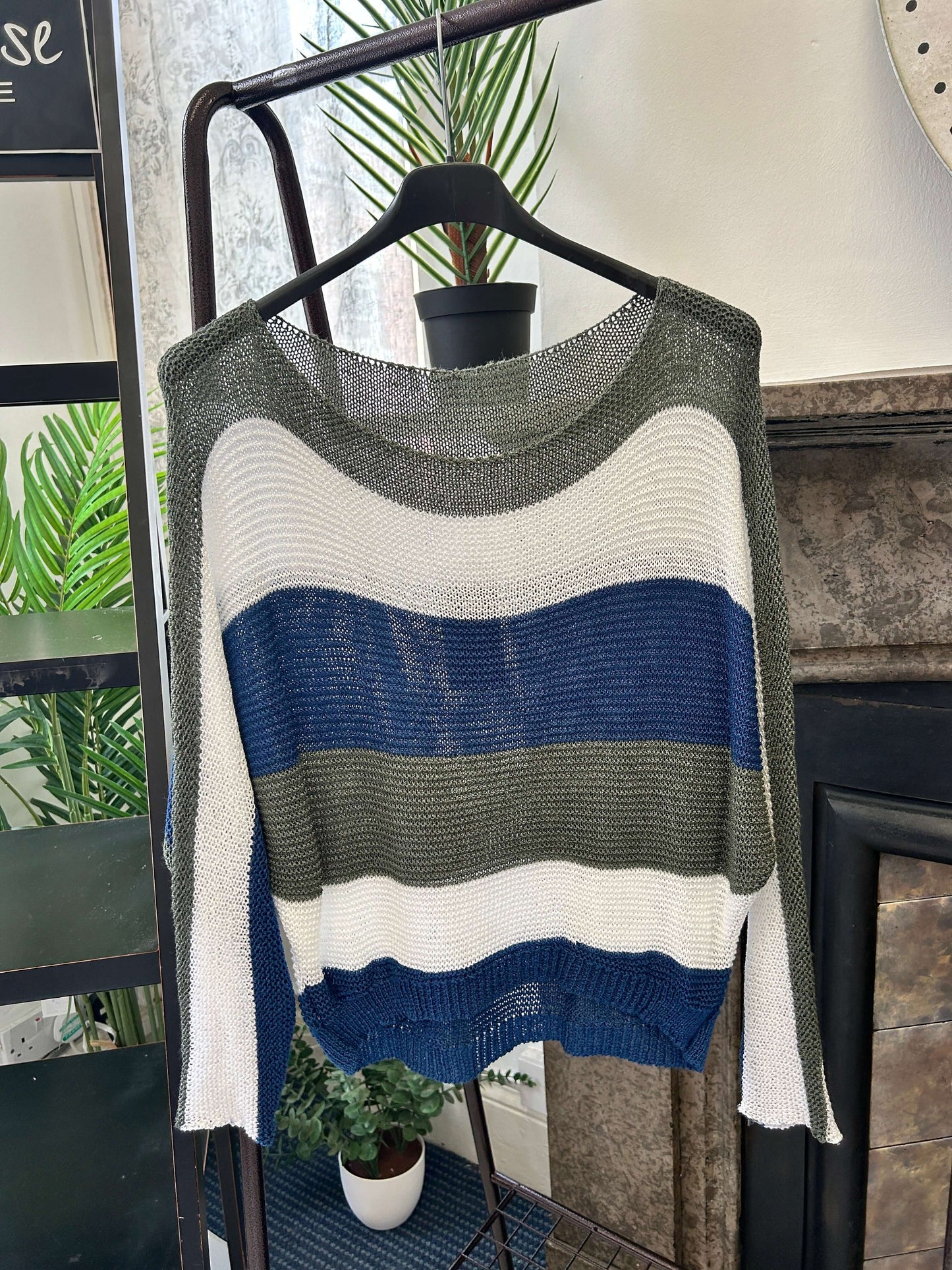 Striped Batwing Woven Layering Jumper