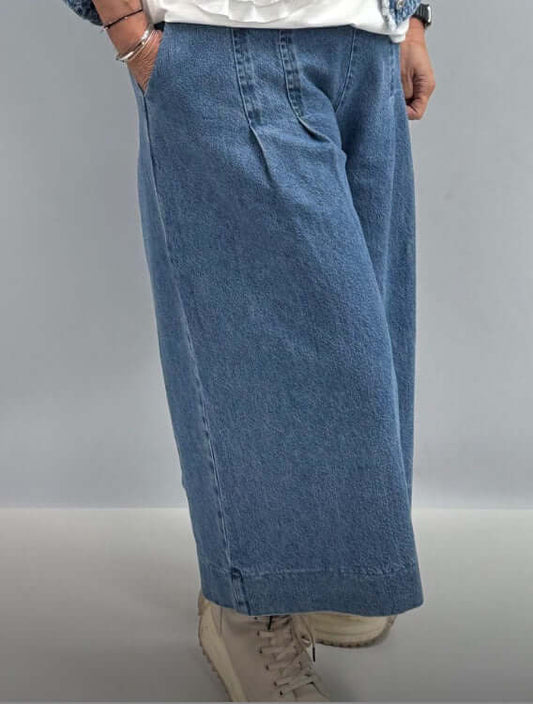 Ladies Ankle Grazer Wide Leg Jeans