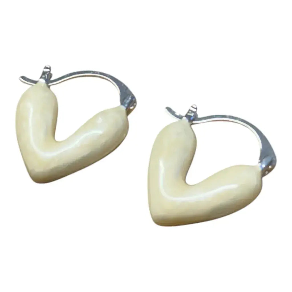 Jess & Lou - Heart Pearlescent Loop Earring White